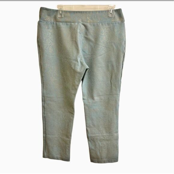 Soft Surroundings Palladium Blue Gold Patterned Ponte Pants Straight Leg Large - Picture 2 of 6